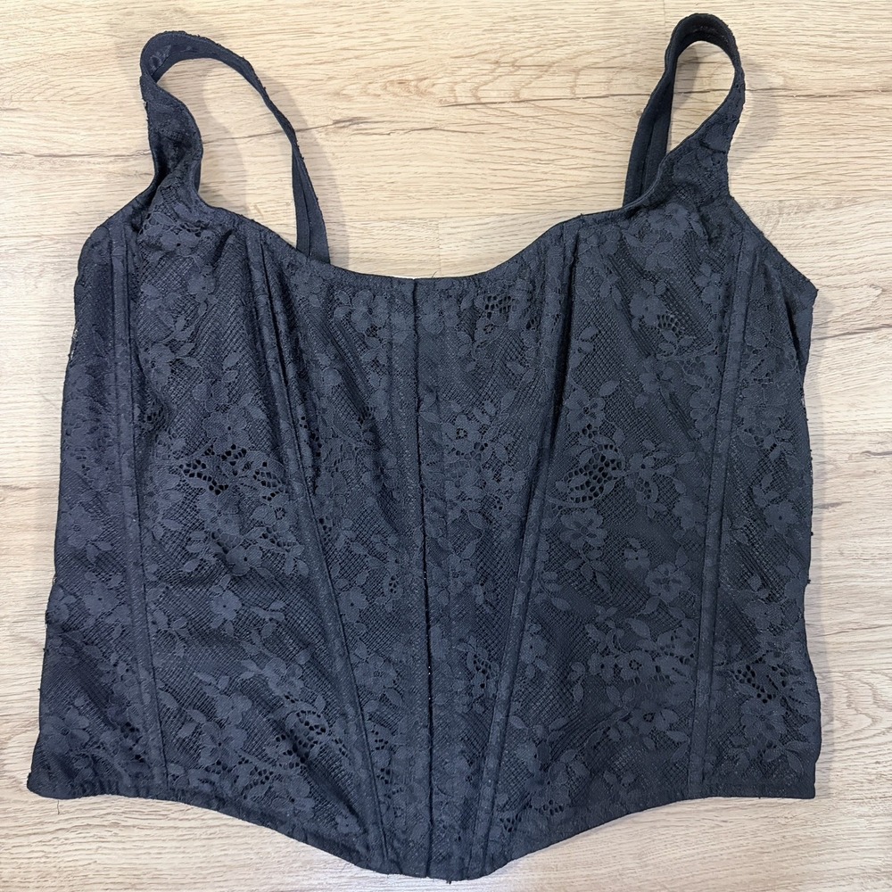 Victoria's Secret Very Sexy Classic Floral Lace Up Corset Black XXL NWT